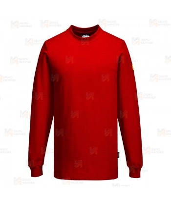 Camiseta ESD antiestática de manga larga y cuello redondo color rojo