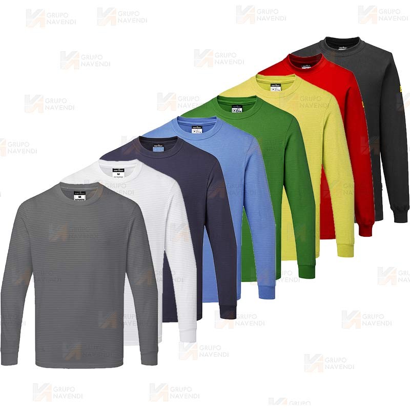 Camiseta ESD antiestática de manga larga y cuello redondo