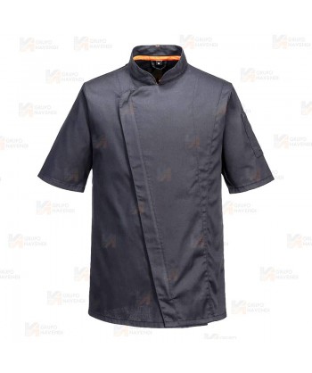 Chaqueta de cocina altamente transpirable de manga corta color negro