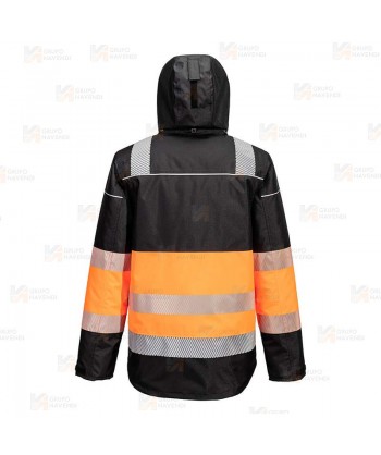 Chaqueta PW3 con capucha de alta visibilidad con forro Insulatex color negro y naranja alta visibilidad