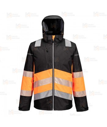 Chaqueta PW3 con capucha de alta visibilidad con forro Insulatex color negro y naranja alta visibilidad
