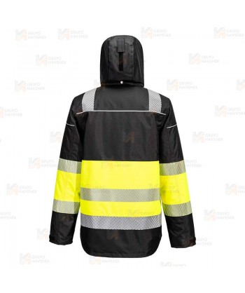 Chaqueta PW3 con capucha de alta visibilidad con forro Insulatex color negro y amarillo alta visibilidad
