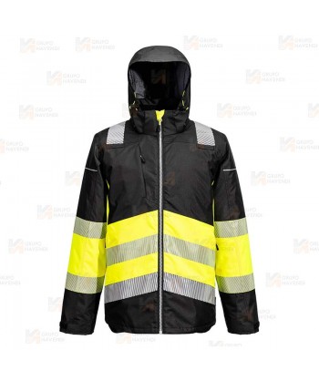 Chaqueta PW3 con capucha de alta visibilidad con forro Insulatex color negro y amarillo alta visibilidad