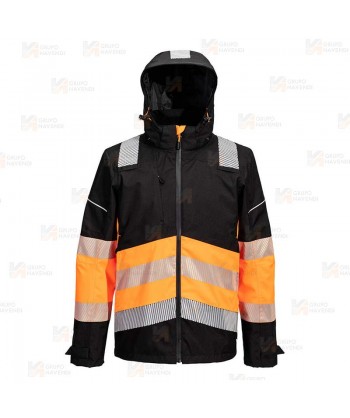 Chubasquero PW3 con capucha de alta visibilidad color negro/naranja alta visibilidad