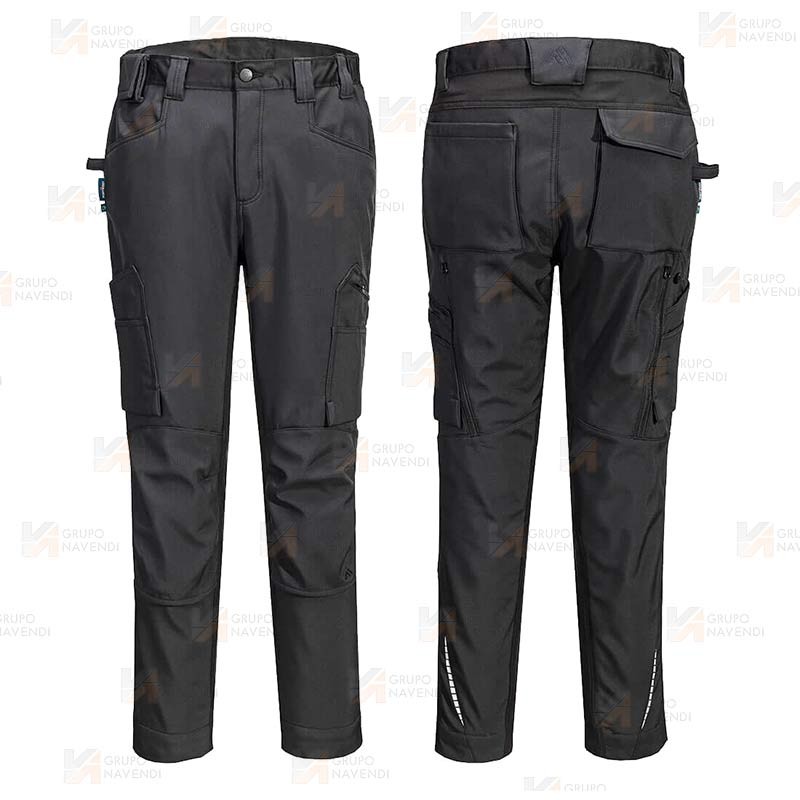 Pantalón softshell elástico, multibolsillos con refuerzos color negro