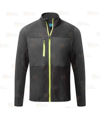 Chaqueta de trabajo en tejido polar técnico color negro y amarillo flúor