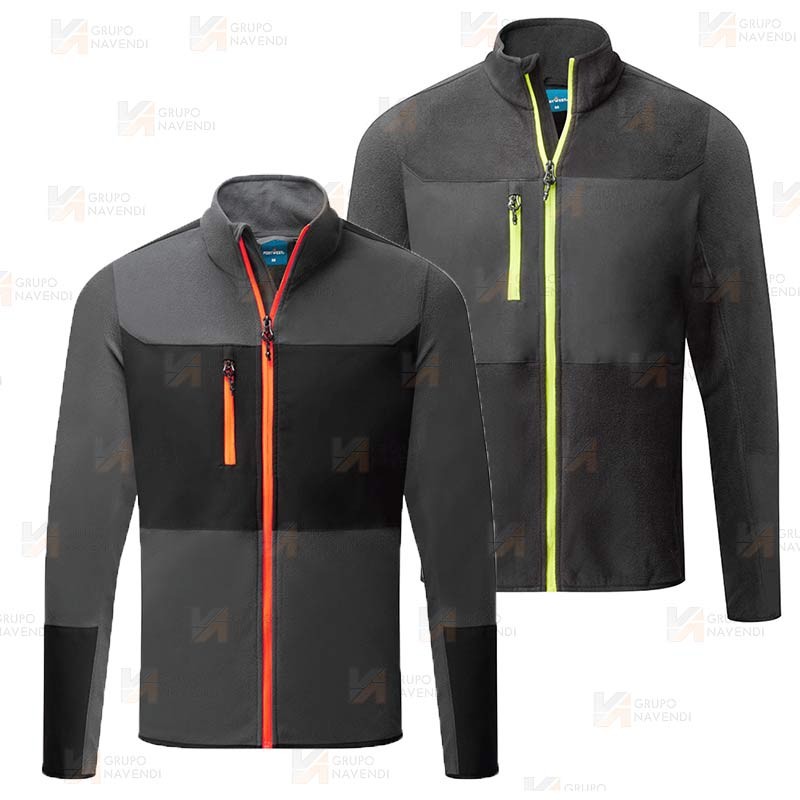 Chaqueta de trabajo en tejido polar técnico color gris y naranja flúor