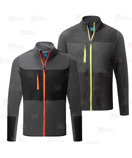 Chaqueta de trabajo en tejido polar técnico color gris y naranja flúor