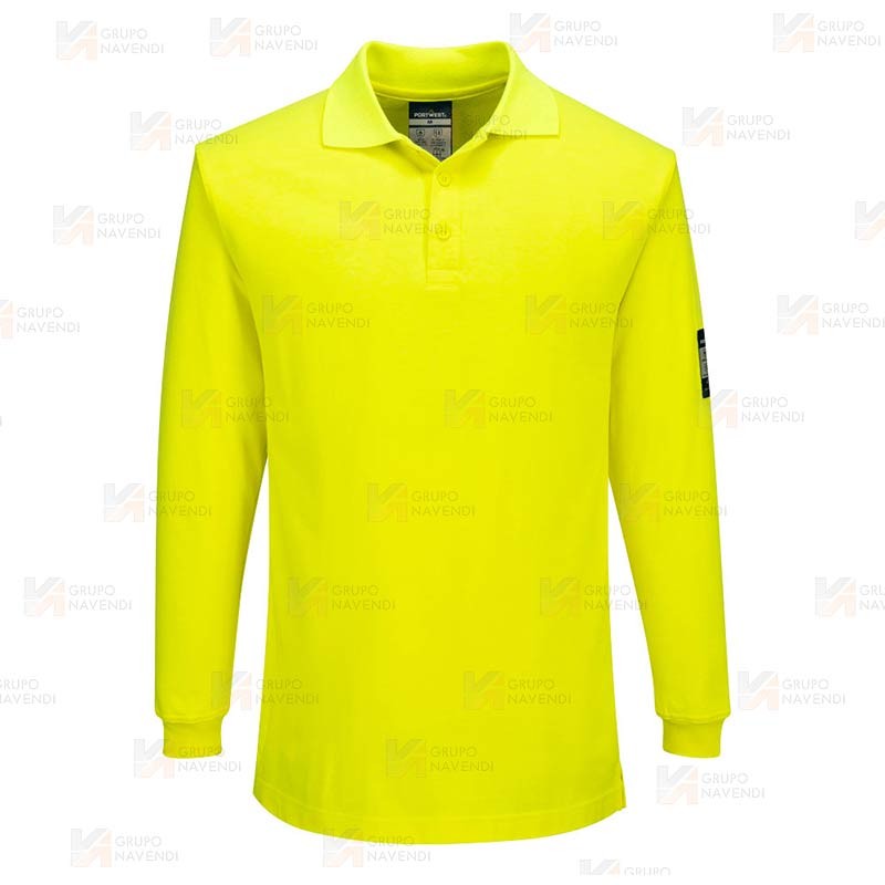 Polo de manga larga, resistente a la llama, Modaflame color amarillo flúor
