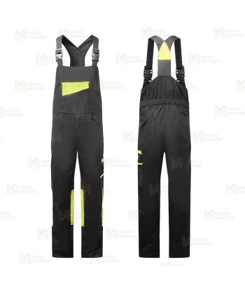 Peto de trabajo con refuerzos WX2 con materiales ecológicos color negro y amarillo flúor