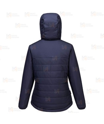 Cazadora tipo plumas, gruesa, con capucha para mujer color azul marino