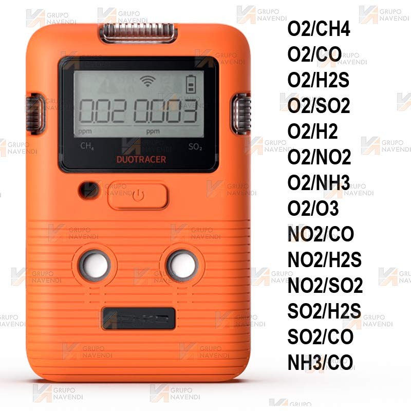Detector Duo Tracer para dos gases (O2, CH4, CO2, H2S, SO2, CO, NH3, H2, NO2, O3)