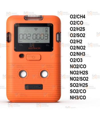 Detector Duo Tracer para dos gases (O2, CH4, CO2, H2S, SO2, CO, NH3, H2, NO2, O3)