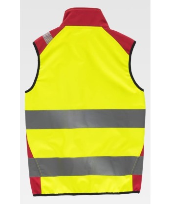 Chaleco softshell en Alta visibilidad amarillo flúor y rojo  con cintas reflectantes segmentadas
