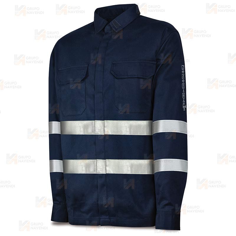 Camisa ignífuga y antiestática con cintas reflectantes 220 gr