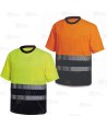 Camiseta bicolor de alta visibilidad color amarillo flúor y azul marino con cintas segmentadas