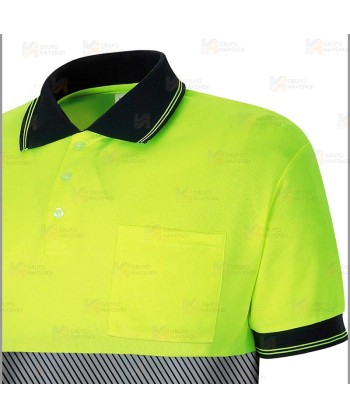 Polo bicolor de manga corta de alta visibilidad con cintas segmentadas