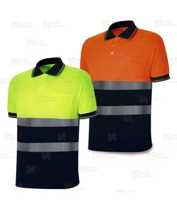 Polo bicolor de manga corta de alta visibilidad con cintas segmentadas