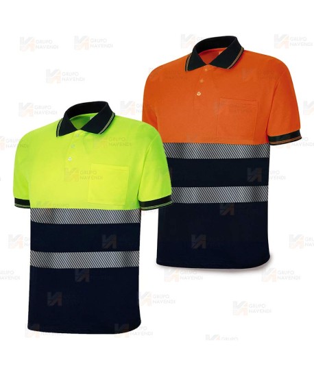 Polo bicolor de manga corta de alta visibilidad con cintas segmentadas