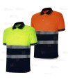 Polo bicolor de manga corta de alta visibilidad con cintas segmentadas