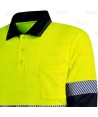Polo bicolor de manga larga de alta visibilidad con cintas segmentadas color naranja flúor y azul marino
