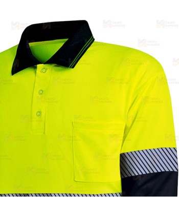 Polo bicapa de manga larga de alta visibilidad con cintas segmentadas color naranja flúor y azul marino