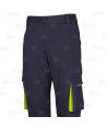 Pantalón elástico de alta visibilidad multibolsillos color azul marino y amarillo flúor