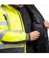 Parka bicolor acolchada de alta visibilidad con cintas segmentadas color amarillo flúor y negro