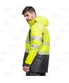 Parka bicolor acolchada de alta visibilidad con cintas segmentadas color amarillo flúor y negro
