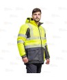 Parka bicolor acolchada de alta visibilidad con cintas segmentadas color amarillo flúor y negro