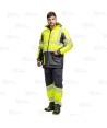 Parka bicolor acolchada de alta visibilidad con cintas segmentadas color amarillo flúor y negro