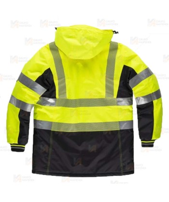 Parka bicolor acolchada de alta visibilidad con cintas segmentadas color amarillo flúor y negro