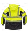 Parka bicolor acolchada de alta visibilidad con cintas segmentadas color amarillo flúor y negro
