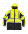 Parka bicolor acolchada de alta visibilidad con cintas segmentadas color amarillo flúor y negro