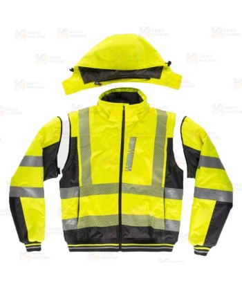 Cazadora piloto desmontable de alta visibilidad y cintas segmentadas color amarillo flúor y negro