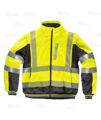 Cazadora piloto desmontable de alta visibilidad y cintas segmentadas color amarillo flúor y negro
