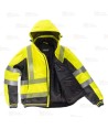 Cazadora piloto desmontable de alta visibilidad y cintas segmentadas color amarillo flúor y negro