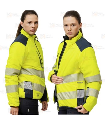 Cazadora acolchada reversible bicolor alta visibilidad con cinta segmentada
