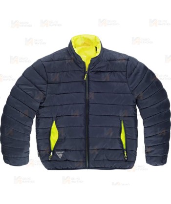 Cazadora acolchada reversible bicolor alta visibilidad con cinta segmentada