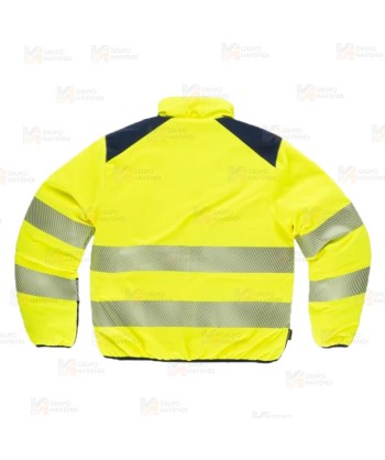 Cazadora acolchada reversible bicolor alta visibilidad con cinta segmentada