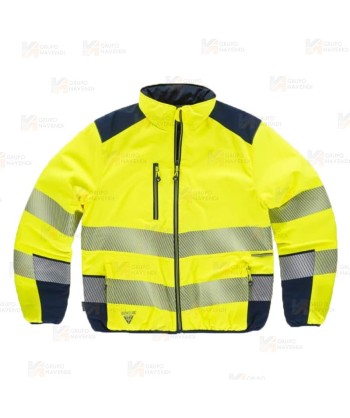 Cazadora acolchada reversible bicolor alta visibilidad con cinta segmentada