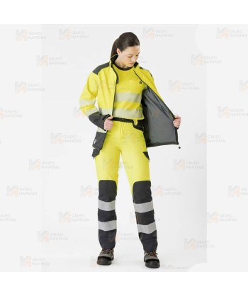 Softshell de trabajo en alta visibilidad color amarillo flúor y gris oscuro con cintas segmentadas