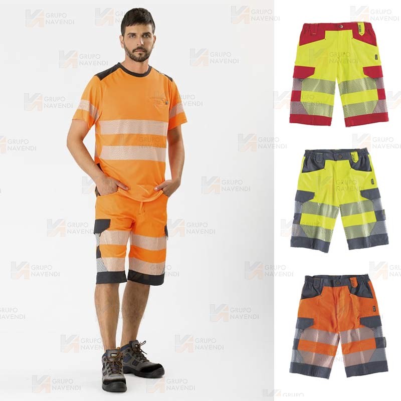 Bermudas alta visibilidad con cintas segmentadas
