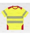 Camiseta técnica manga corta con cintas reflectantes segmentadas amarillo flúor rojo