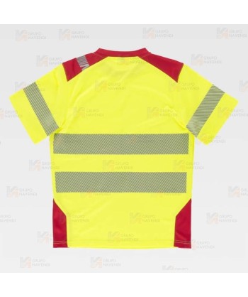 Camiseta técnica manga corta con cintas reflectantes segmentadas amarillo flúor rojo