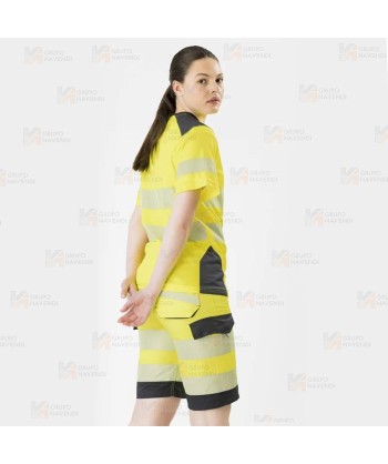 Camiseta técnica manga corta con cintas reflectantes segmentadas amarillo flúor gris