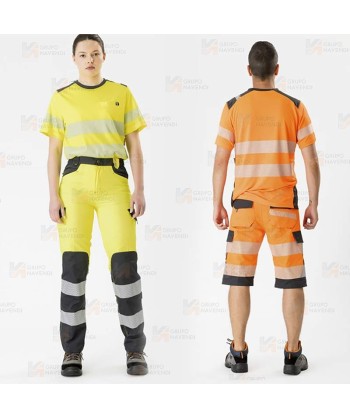 Camiseta técnica manga corta con cintas reflectantes segmentadas amarillo flúor gris