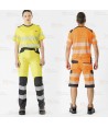 Camiseta técnica manga corta con cintas reflectantes segmentadas amarillo flúor gris