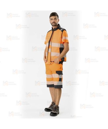 Chaleco softshell en Alta visibilidad naranja flúor con cintas reflectantes segmentadas