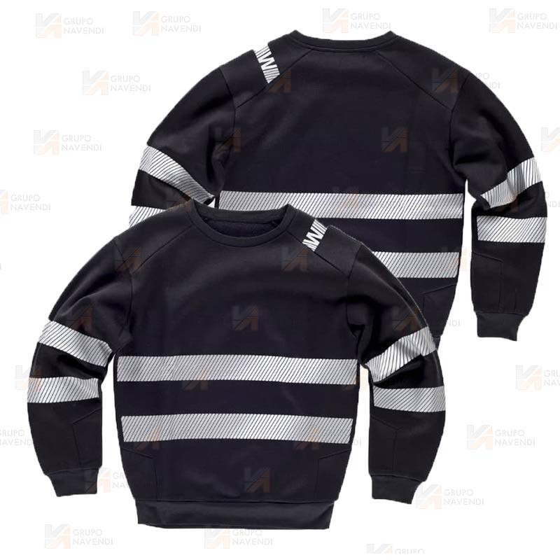 Sudadera de cuello redondo color negro con cintas reflectantes segmentadas